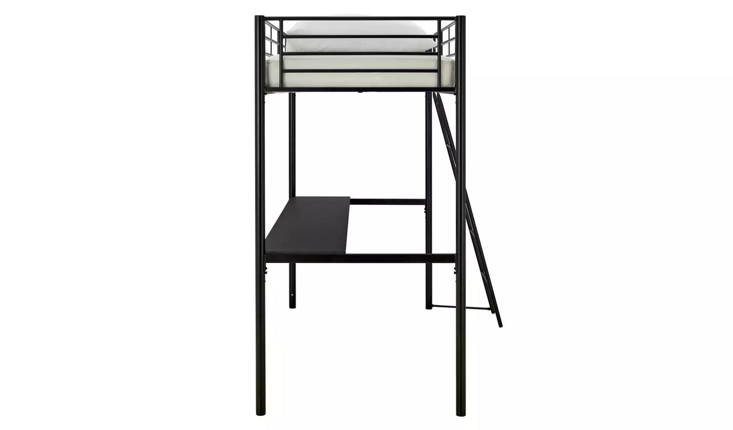 Habitat Riley High Sleeper Metal Bed Frame & Desk - Black